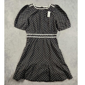 LOFT Womens Flounce Dress Swiss Dot Print Short Sleeve Back Zip Size 0 NEW NWT